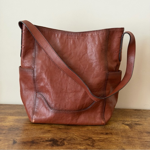 FRYE Cognac Brown Leather Hobo Shoulder Bag - Picture 1 of 16